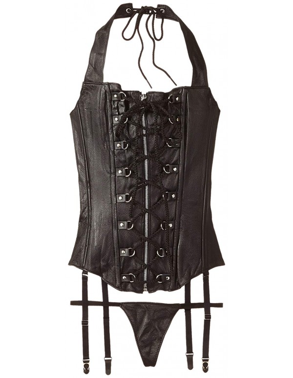 Allure Lingerie Women's Leather Lace-Up Zipper Front Corset