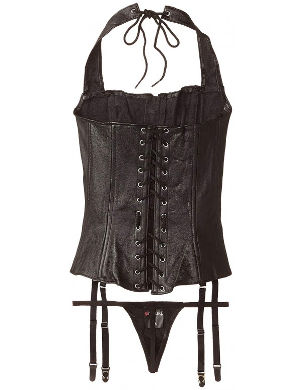 Allure Lingerie Women's Leather Lace-Up Zipper Front Corset