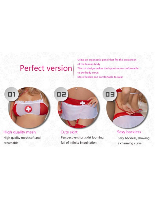 ERJQ Sexy Bra and Panties Sexy Mesh Ladies Underwear, Sexy Lingerie Women's Petticoat Underwear Set Nurse Gauze Perspective Sexy Underwear