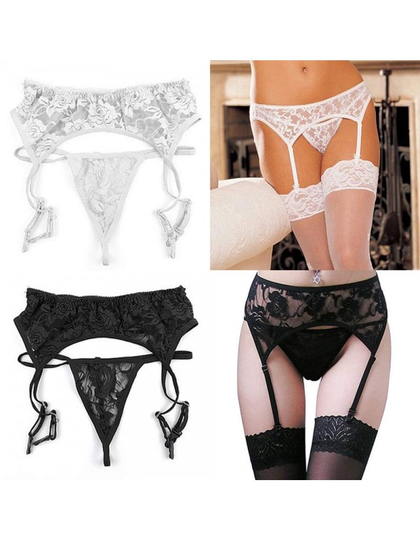 GUOxufei Young Sexy Women's Underwear, lace Large Size Garter, Sexy Lingerie Buckle with, Perspective Temptation Three-Point Suit
