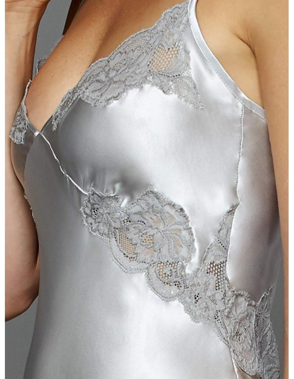 Julianna Rae Women's Silk Gown, Lace Trim, Flattering Waist Shape, Le Tresor, Lingerie, Beautiful Gift Packaging