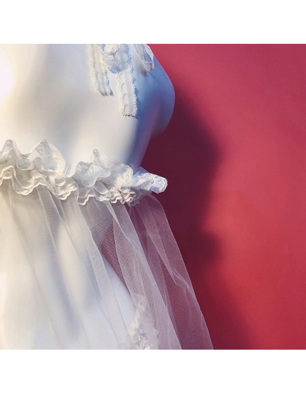 TOMORI Womens Lace Halter Lingerie Set Japanese Bridal Chiffon Mesh Sleepwear Sexy Cosplay Pajamas TOMORI Womens Lace Halter Lingerie Set Japanese Bridal Chiffon Mesh Sleepwear Sexy Cosplay Pajamas