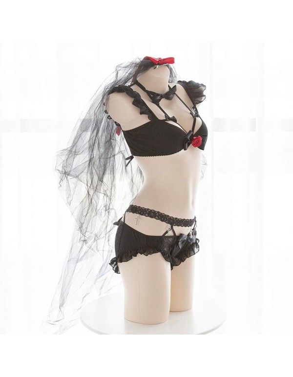 Vintage Princess Cute Bride Anime Costumes Lace Lingerie Ruffle Underwear Set