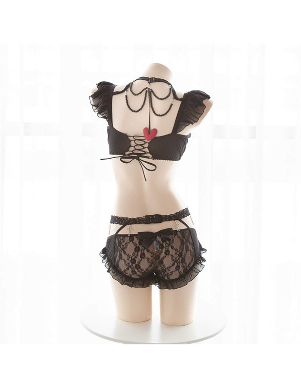 Vintage Princess Cute Bride Anime Costumes Lace Lingerie Ruffle Underwear Set