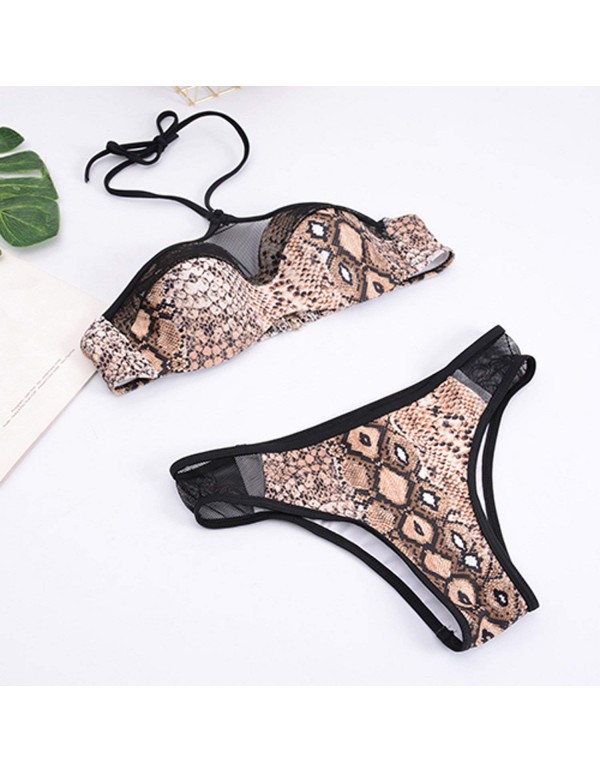 four- Bikini Swimwear Women Swimsuit Bikini Set Beading Bandage Push Up Leopard Bathing Suit Beach Wear