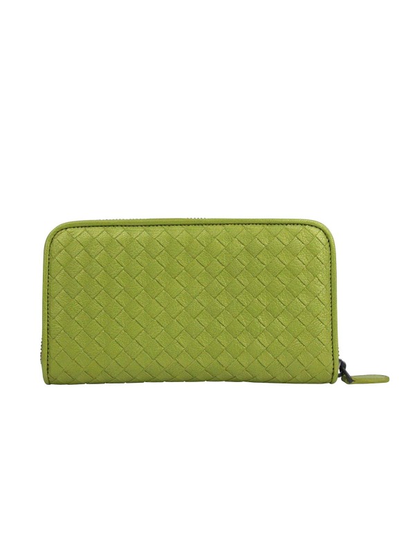 Bottega Veneta Women's Zip Around Metallic Green Leather Wallet 132358 7316