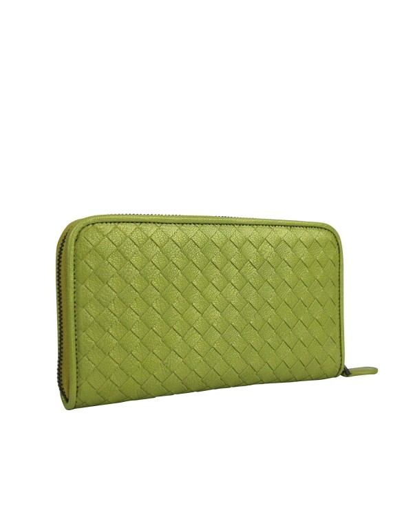 Bottega Veneta Women's Zip Around Metallic Green Leather Wallet 132358 7316
