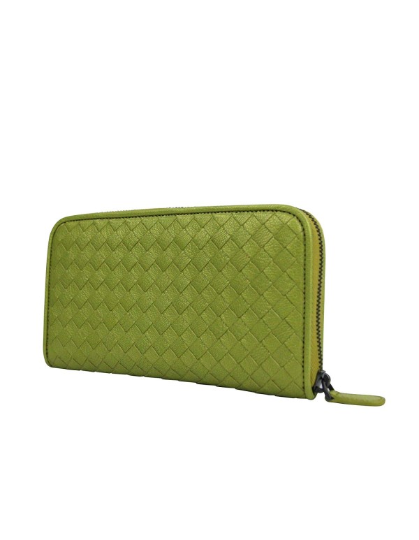 Bottega Veneta Women's Zip Around Metallic Green Leather Wallet 132358 7316