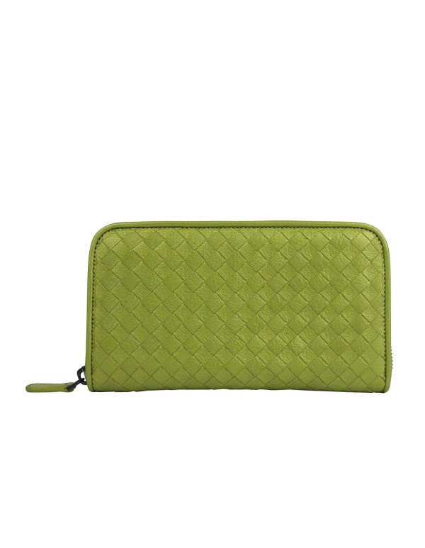 Bottega Veneta Women's Zip Around Metallic Green Leather Wallet 132358 7316