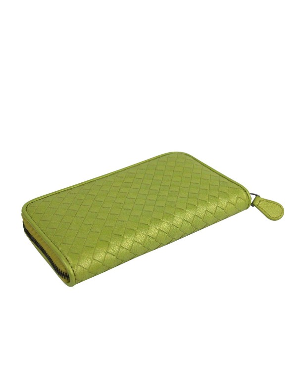 Bottega Veneta Women's Zip Around Metallic Green Leather Wallet 132358 7316