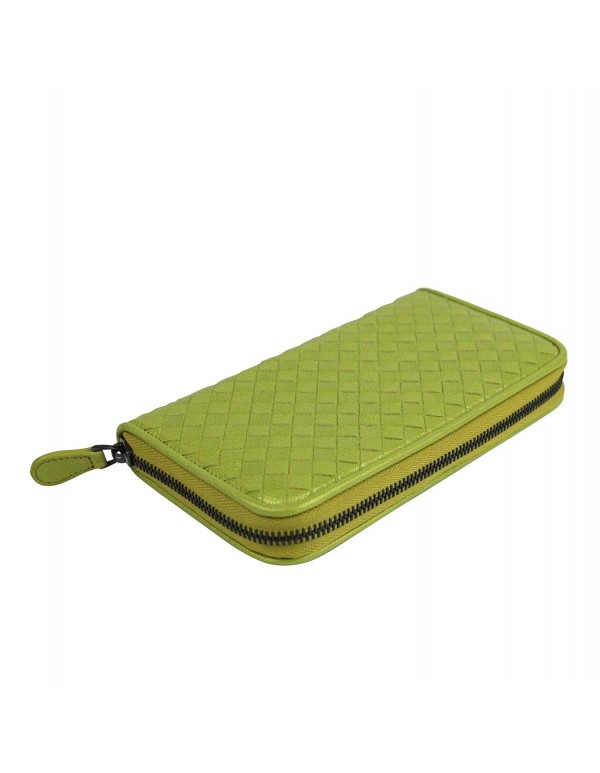 Bottega Veneta Women's Zip Around Metallic Green Leather Wallet 132358 7316