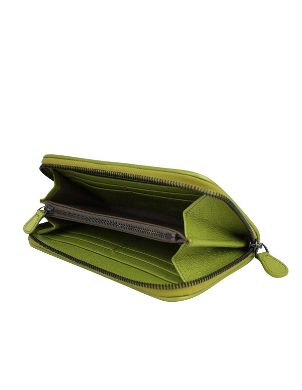 Bottega Veneta Women's Zip Around Metallic Green Leather Wallet 132358 7316
