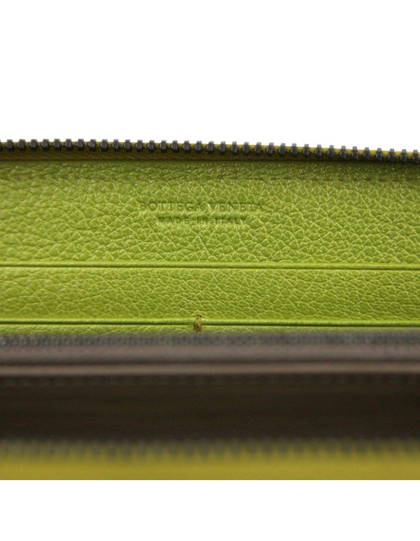 Bottega Veneta Women's Zip Around Metallic Green Leather Wallet 132358 7316