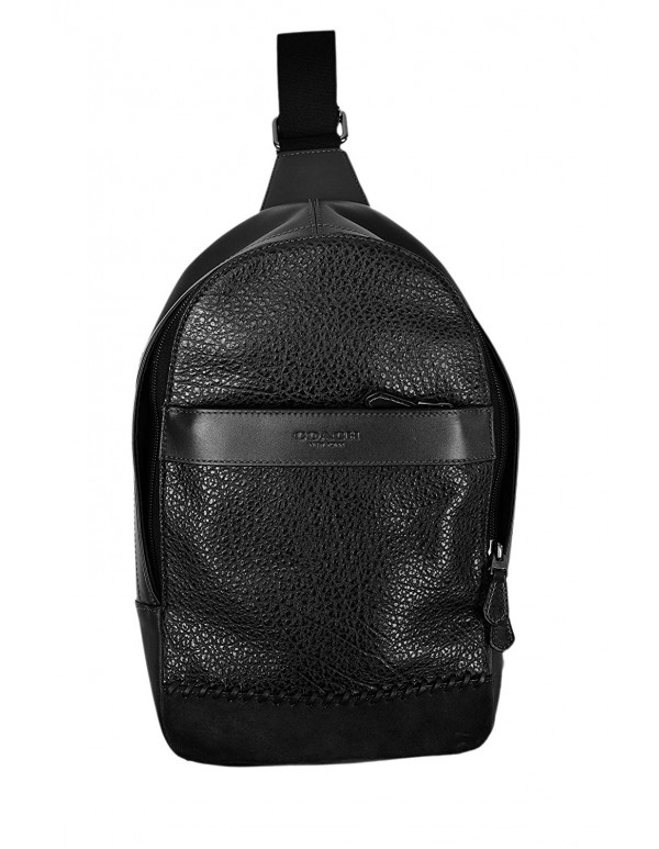Coach New York Men's F11236 Leather Baseball Seam Crossbody Messenger Backpack Black