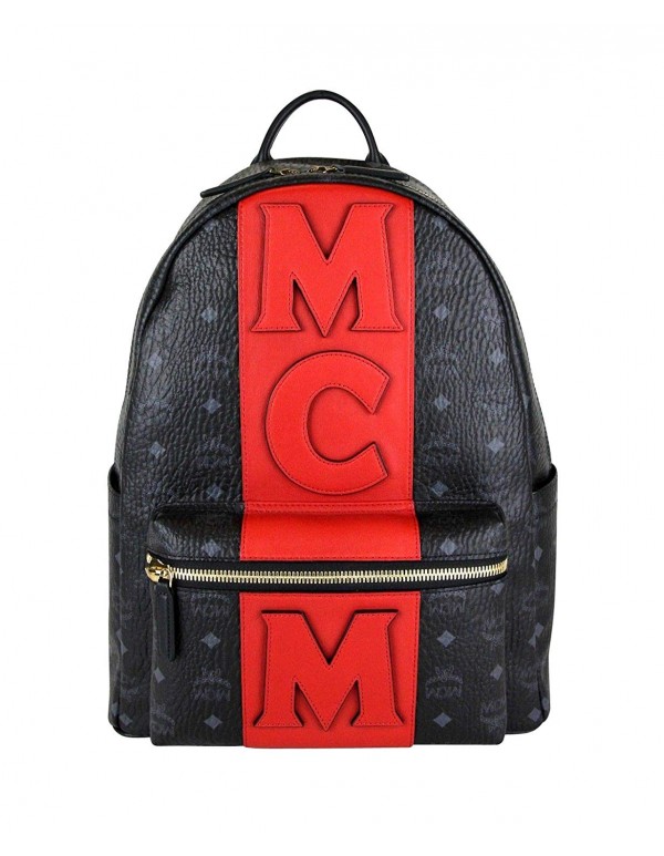 MCM Unisex Black/Red Canvas Coated Medium Backpack With Logo MMK8AVE31BK001