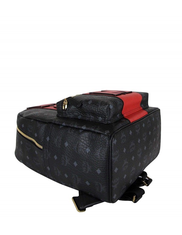 MCM Unisex Black/Red Canvas Coated Medium Backpack With Logo MMK8AVE31BK001