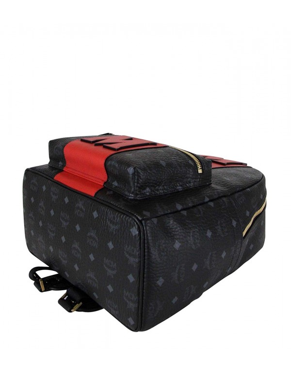 MCM Unisex Black/Red Canvas Coated Medium Backpack With Logo MMK8AVE31BK001
