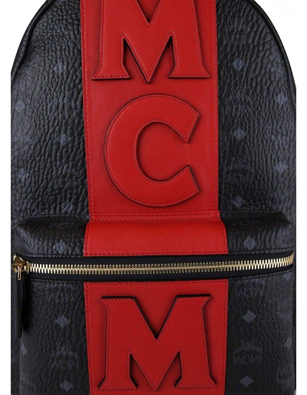 MCM Unisex Black/Red Canvas Coated Medium Backpack With Logo MMK8AVE31BK001