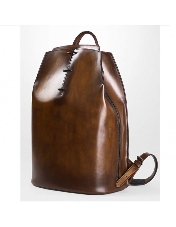 Men's Genuine Leather Retro Backpack Business Casual Travel Bag (Brown, One_Size)