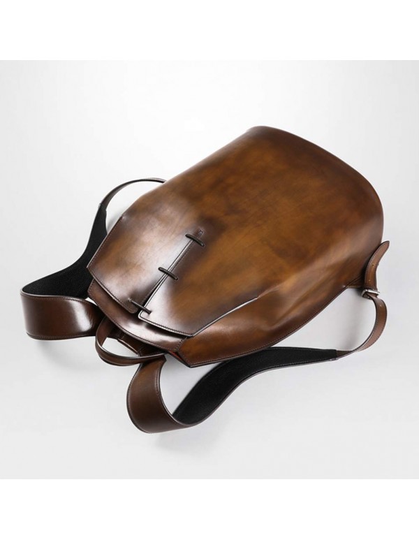 Men's Genuine Leather Retro Backpack Business Casual Travel Bag (Brown, One_Size)