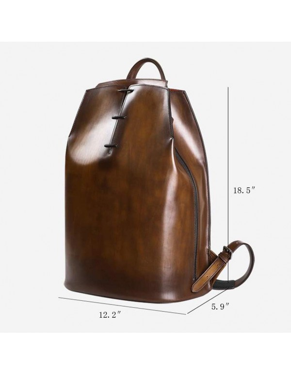Men's Genuine Leather Retro Backpack Business Casual Travel Bag (Brown, One_Size)