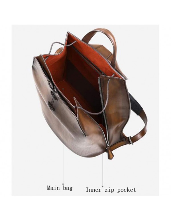 Men's Genuine Leather Retro Backpack Business Casual Travel Bag (Brown, One_Size)