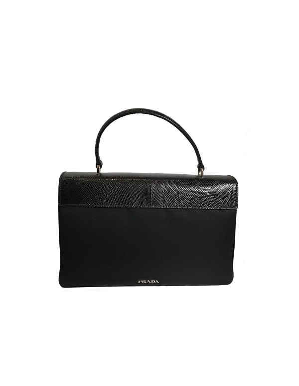 Prada Black Reptile Leather and Nylon Designer Crossbody Bag for Women 1BA016