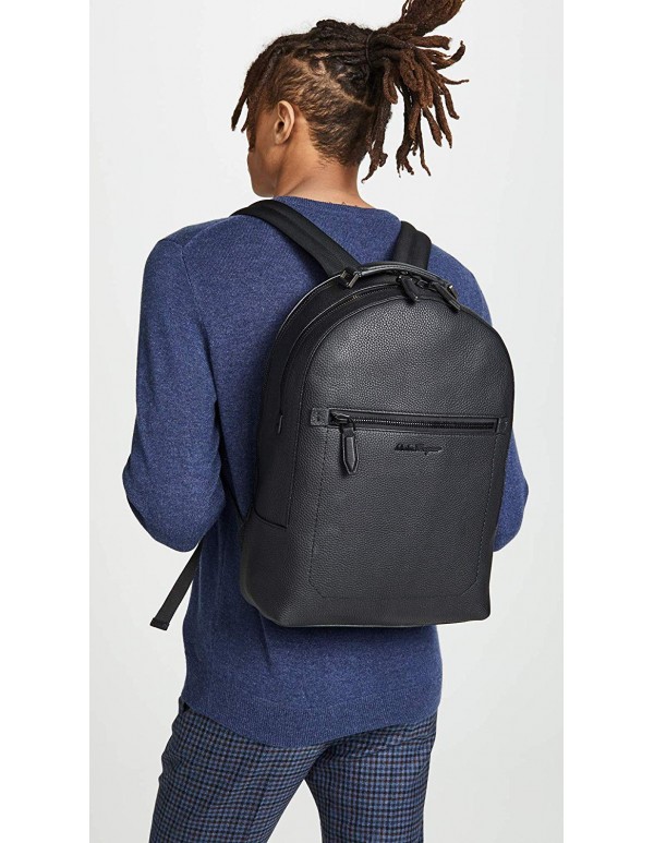 Salvatore Ferragamo Men's Firenze Leather Backpack, Black, One Size