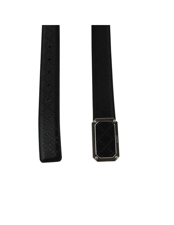 Gucci Men's Rectangular Black Diamante Leather Belt With Silver Buckle 162946 1000