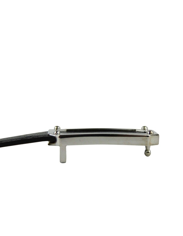 Gucci Men's Rectangular Black Diamante Leather Belt With Silver Buckle 162946 1000