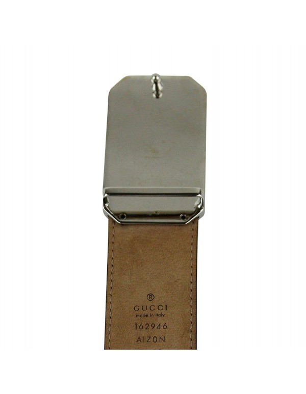 Gucci Men's Rectangular Black Diamante Leather Belt With Silver Buckle 162946 1000