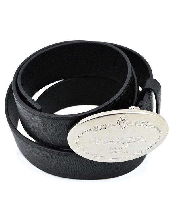 Prada Black Saffiano Leather Belt with Silver Prada Belt Buckle 2CM046 Size 100/40