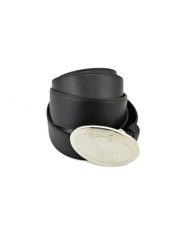 Prada Black Saffiano Leather Belt with Silver Prada Belt Buckle 2CM046 Size 100/40