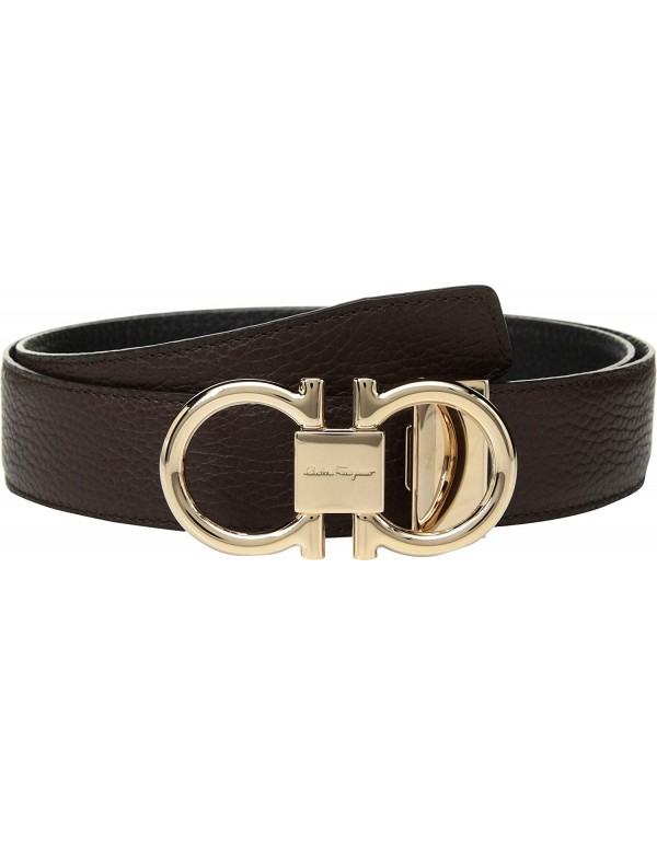 Salvatore Ferragamo Men's Adjustable/Reversible Rose Gold Double Gancini Hickory/Nero 42