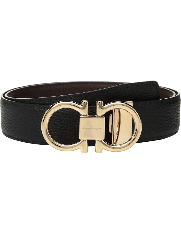 Salvatore Ferragamo Men's Adjustable/Reversible Rose Gold Double Gancini Hickory/Nero 42