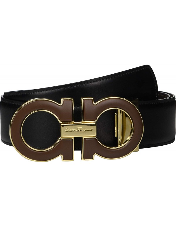 Salvatore Ferragamo Men's Mini-Big with Metallic Enamel - 679494 Black/Hickory 1 38